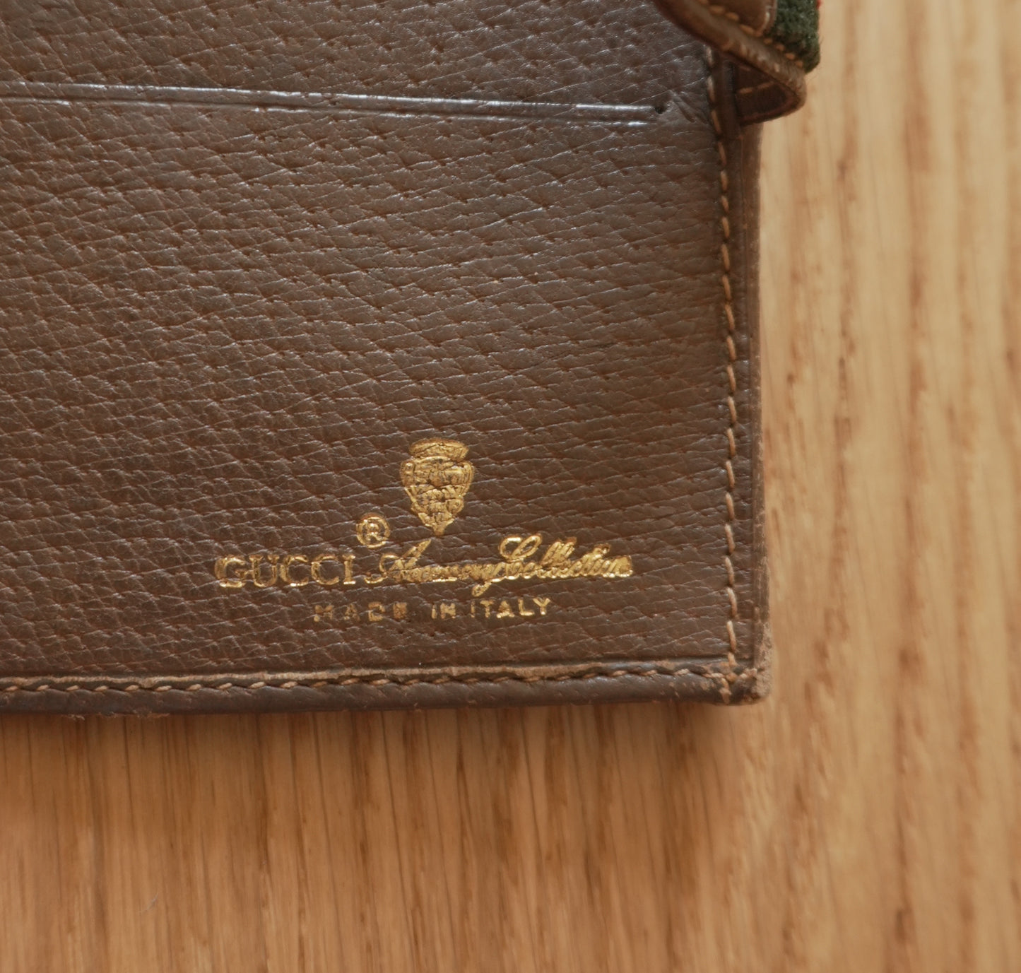 Vintage Gucci GG Wallet Brown Leather Sherry Web Stripe Bifold Men’s Gold Logo