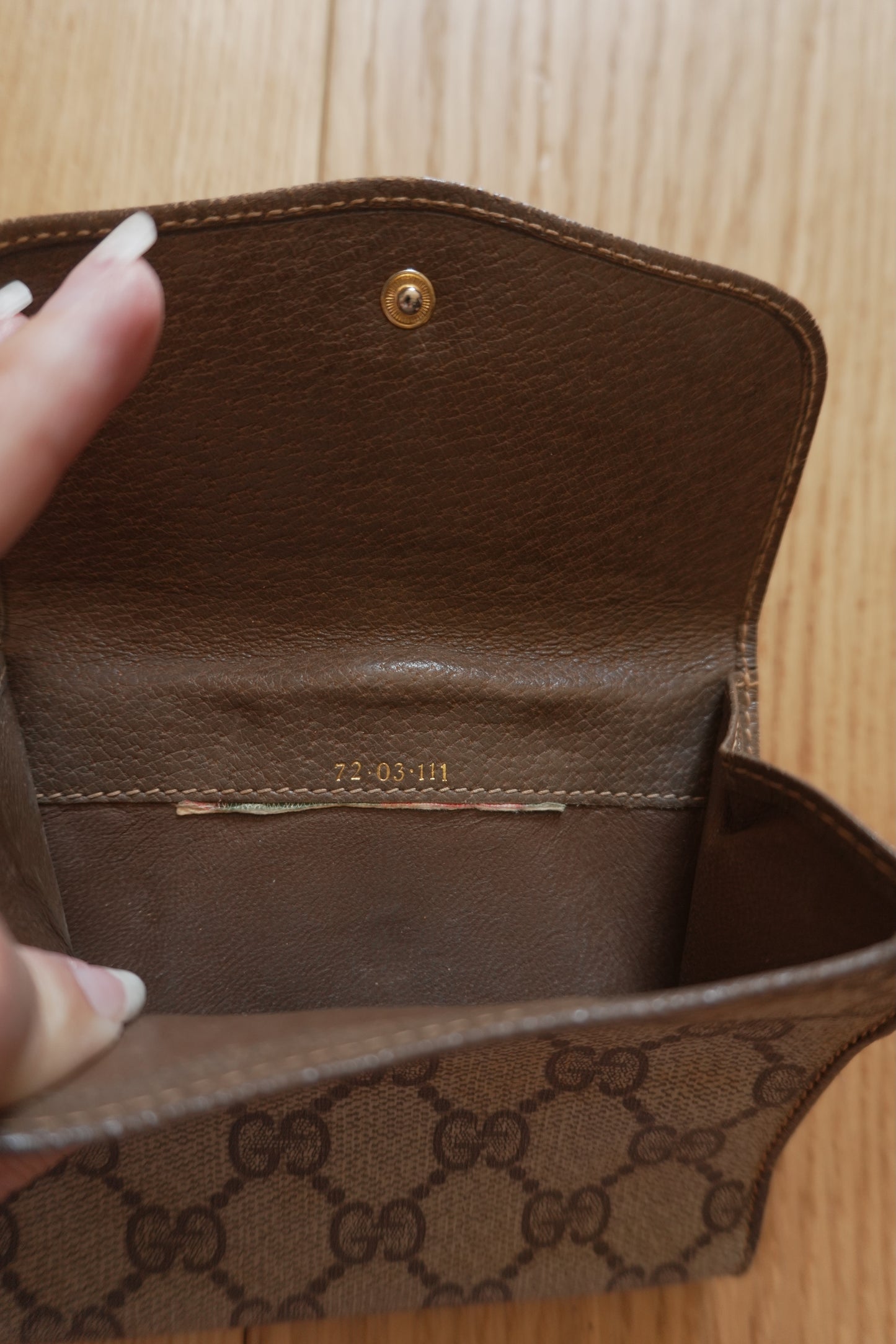 Vintage Gucci GG Wallet Brown Leather Sherry Web Stripe Bifold Men’s Gold Logo