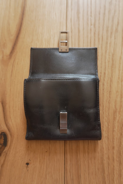 Gucci Vintage Wallet Black Leather Silver Clasp Bifold Stud Fastening Men's