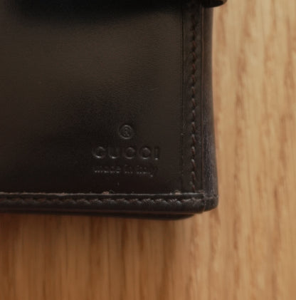Gucci Vintage Wallet Black Leather Silver Clasp Bifold Stud Fastening Men's