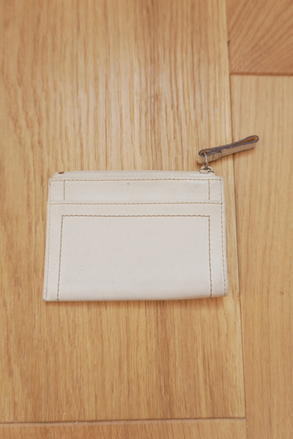 Vintage Coach Coin Purse White Cream Leather Zip Pouch Keychain Small Wallet