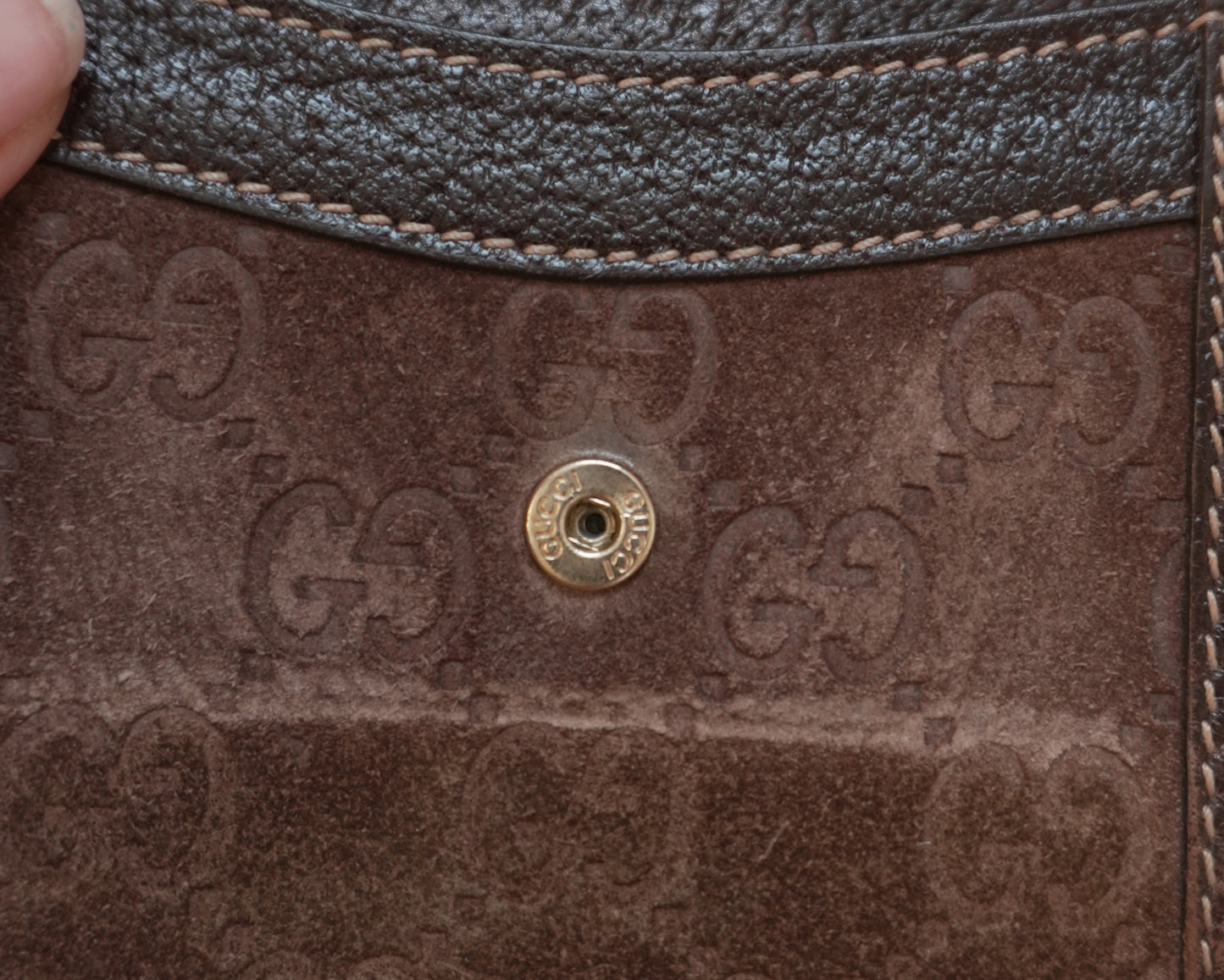 Gucci Vintage Wallet Brown Suede Leather GG Monogram Studded Bifold Unisex