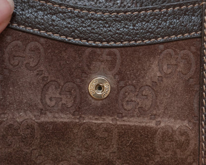 Gucci Vintage Wallet Brown Suede Leather GG Monogram Studded Bifold Unisex