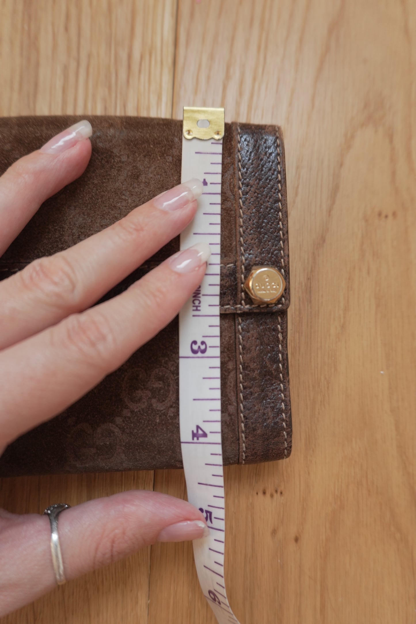 Gucci Vintage Wallet Brown Suede Leather GG Monogram Studded Bifold Unisex