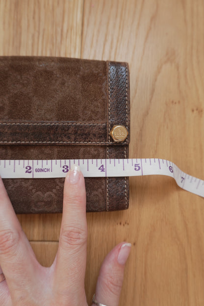 Gucci Vintage Wallet Brown Suede Leather GG Monogram Studded Bifold Unisex